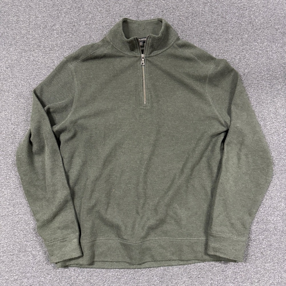 Banana Republic Quarter Zip Pullover Mens M Green Good Textured Ribbed